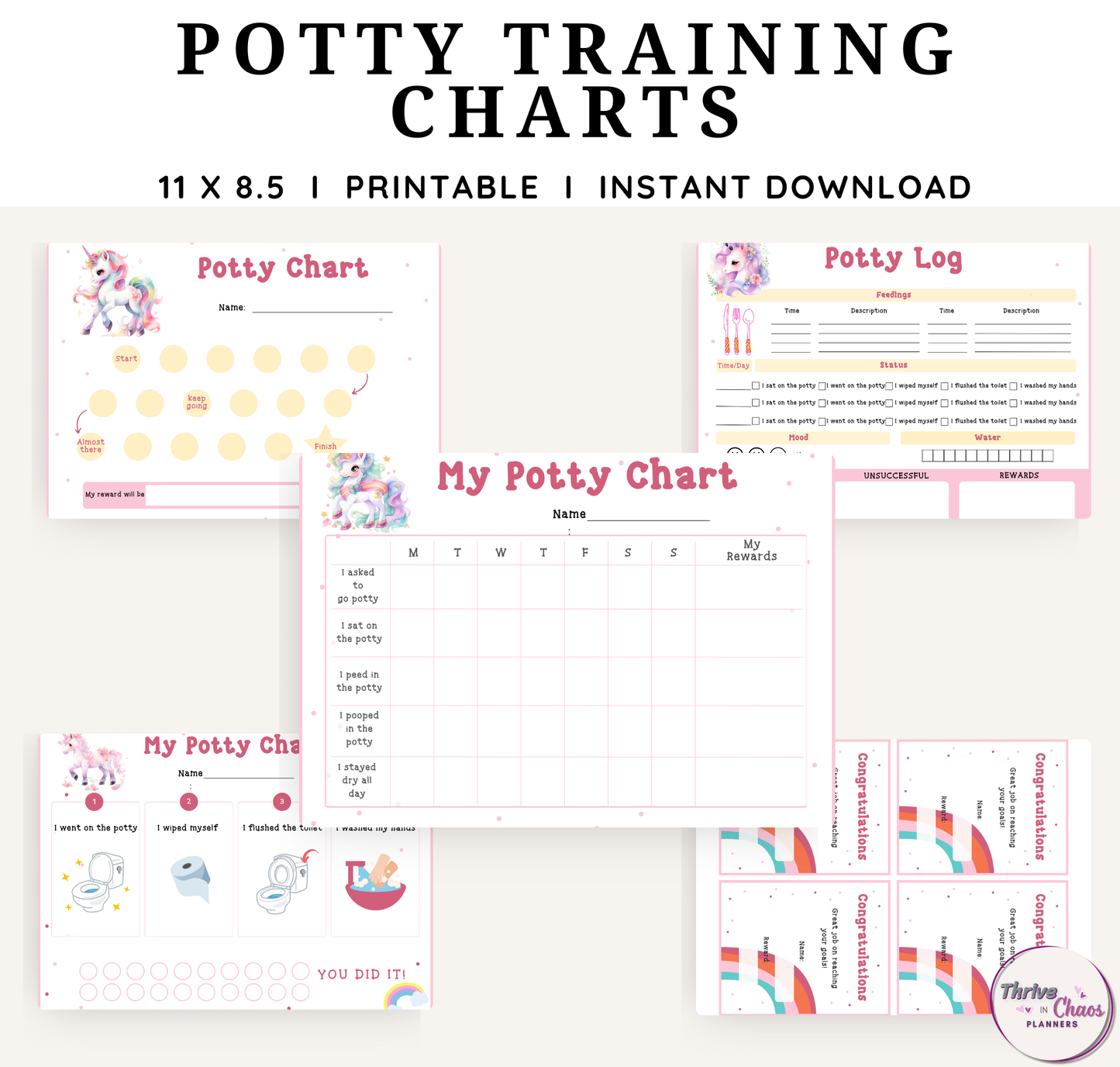 Potty Training Charts for Girls Printable Bundle