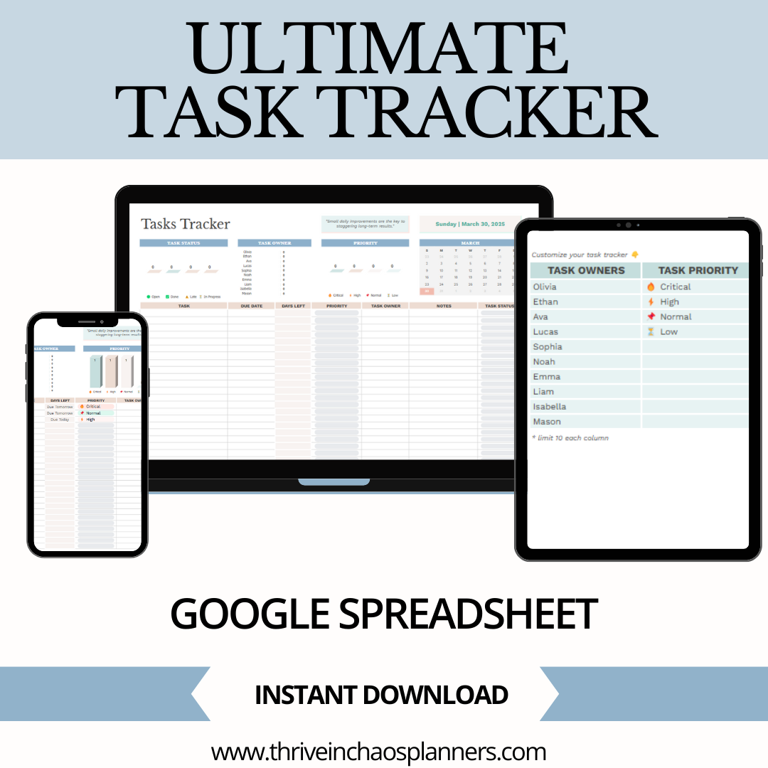 Ultimate Task Tracker + Monthly Calendar Spreadsheet