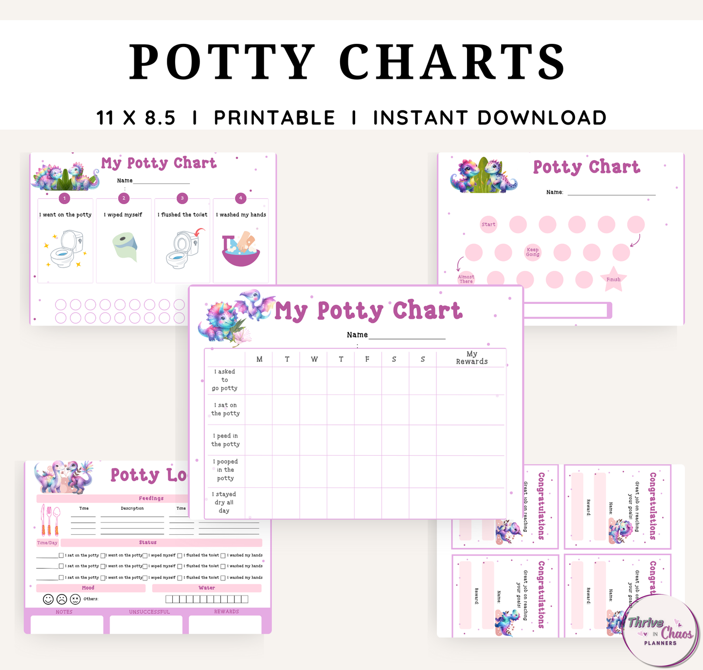 Potty Training Charts for Girls Printable Bundle