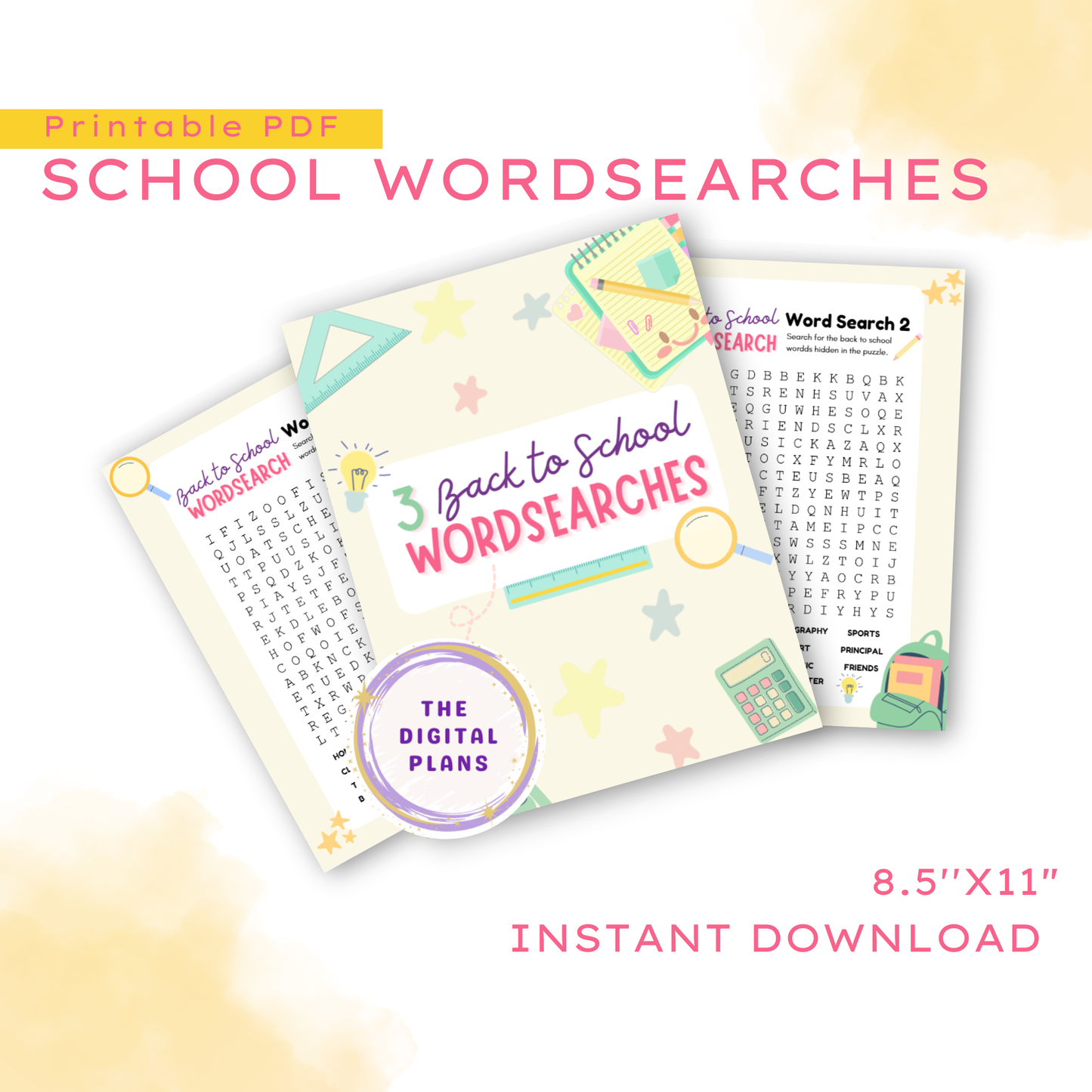 Back to School Word Search Printable Set for Kids