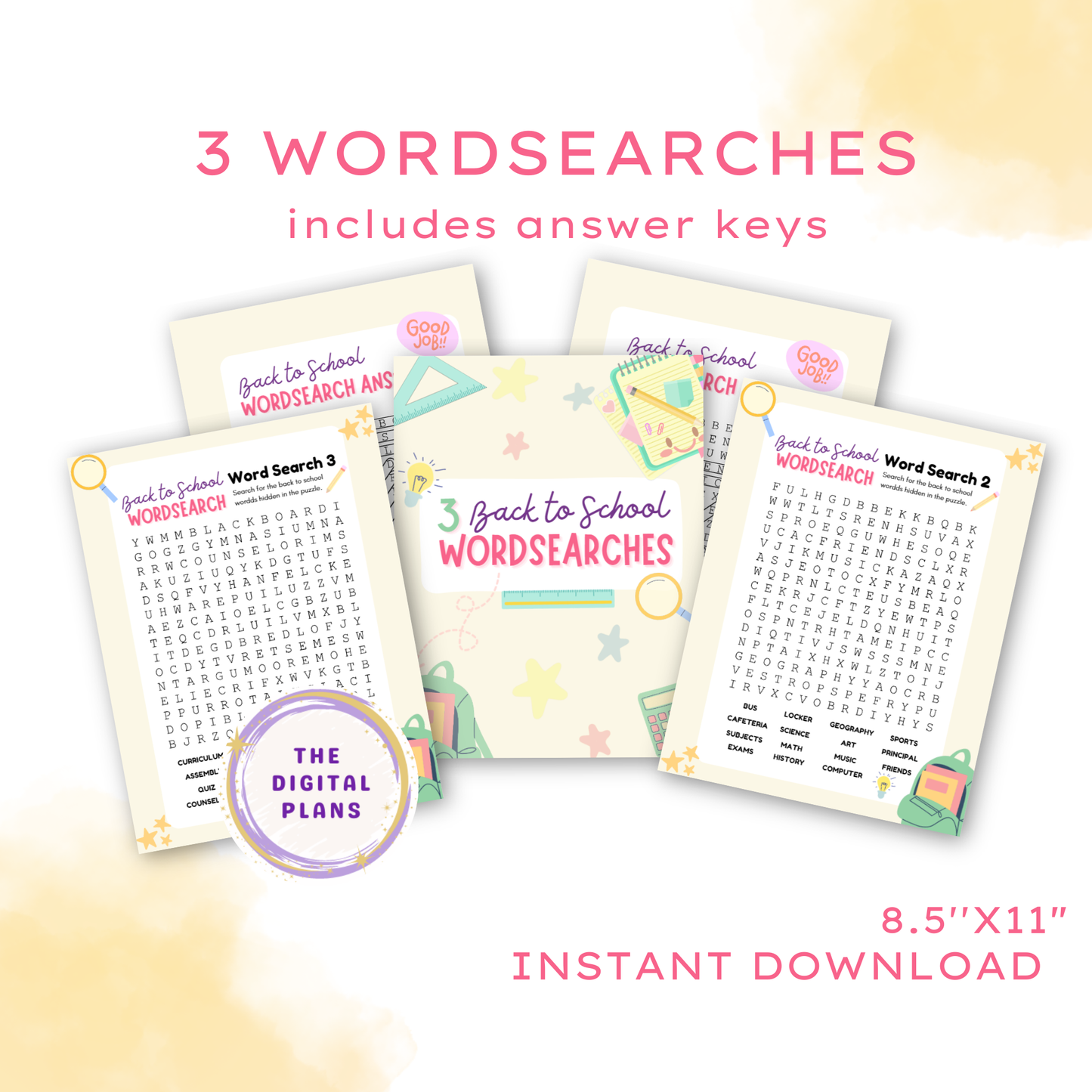 Back to School Word Search Printable Set for Kids