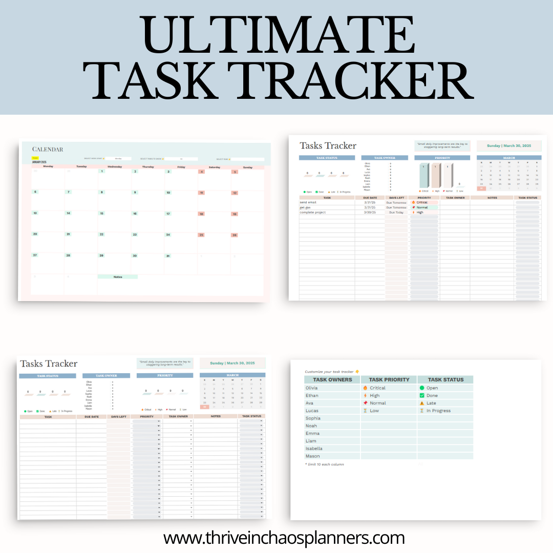 Ultimate Task Tracker + Monthly Calendar Spreadsheet