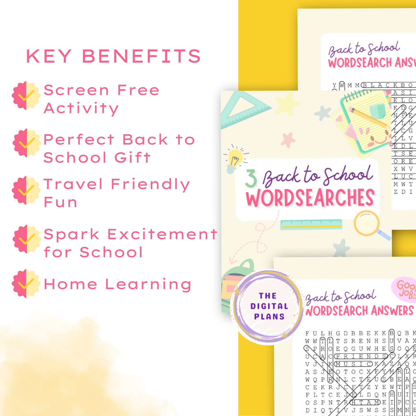 Back to School Word Search Printable Set for Kids