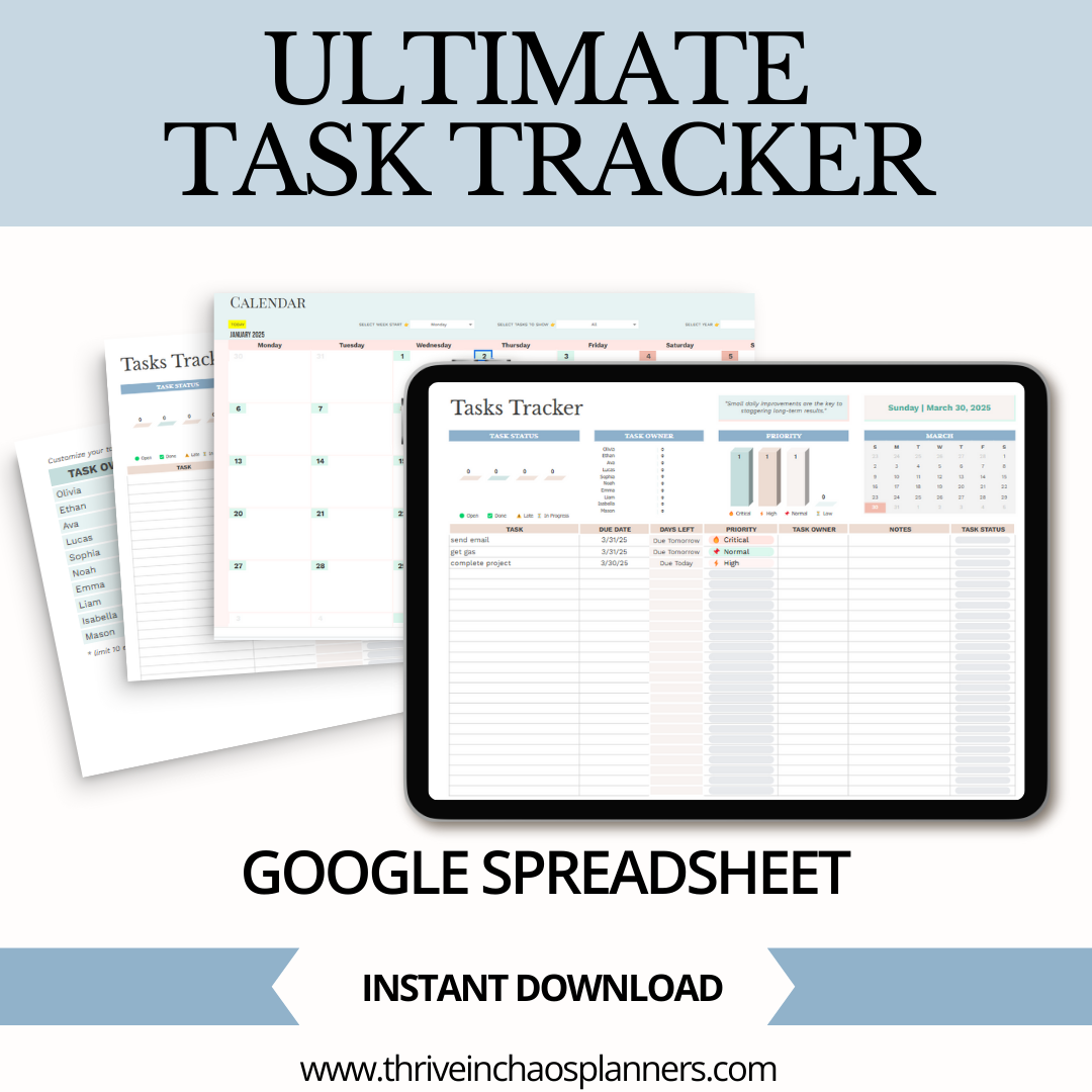 Ultimate Task Tracker + Monthly Calendar Spreadsheet