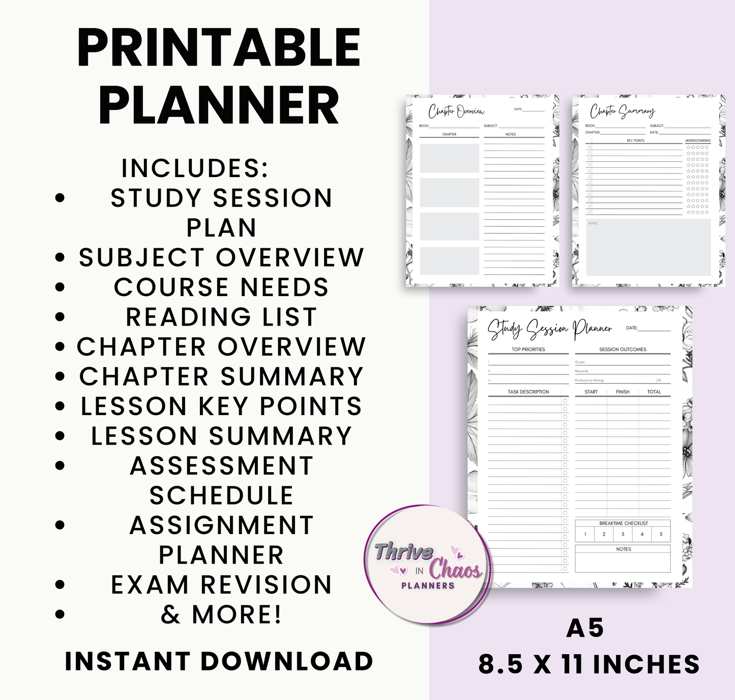 Printable Academic Planner 2025-2026: US Letter & A5 Size