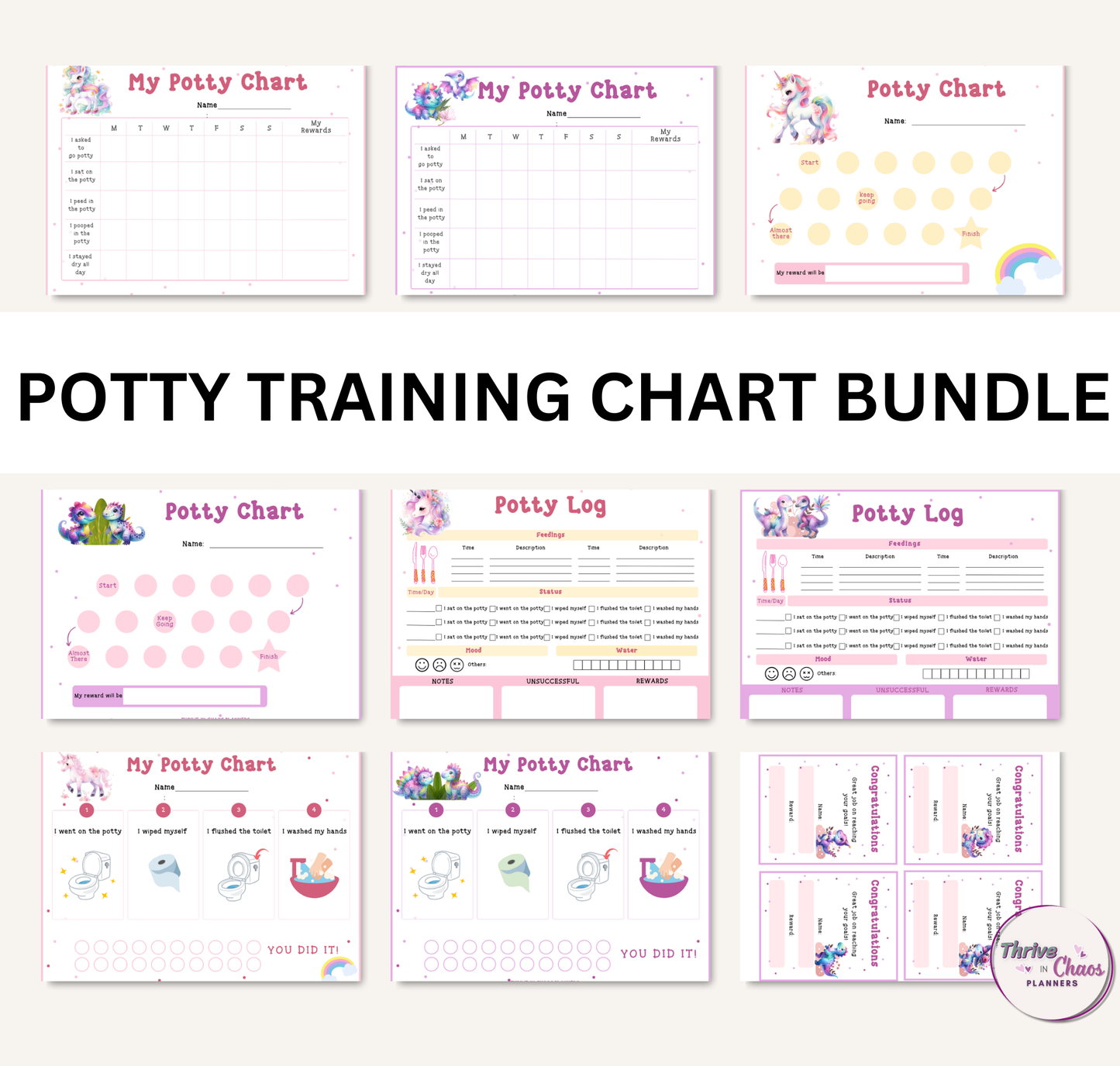 Potty Training Charts for Girls Printable Bundle