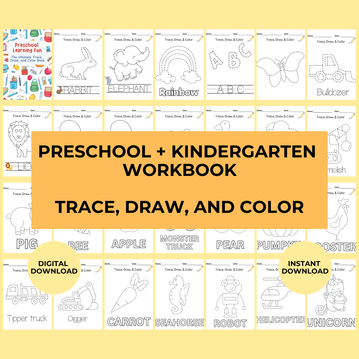 Preschool Tracing Workbook - Kindergarten & Toddler Printable Worksheets