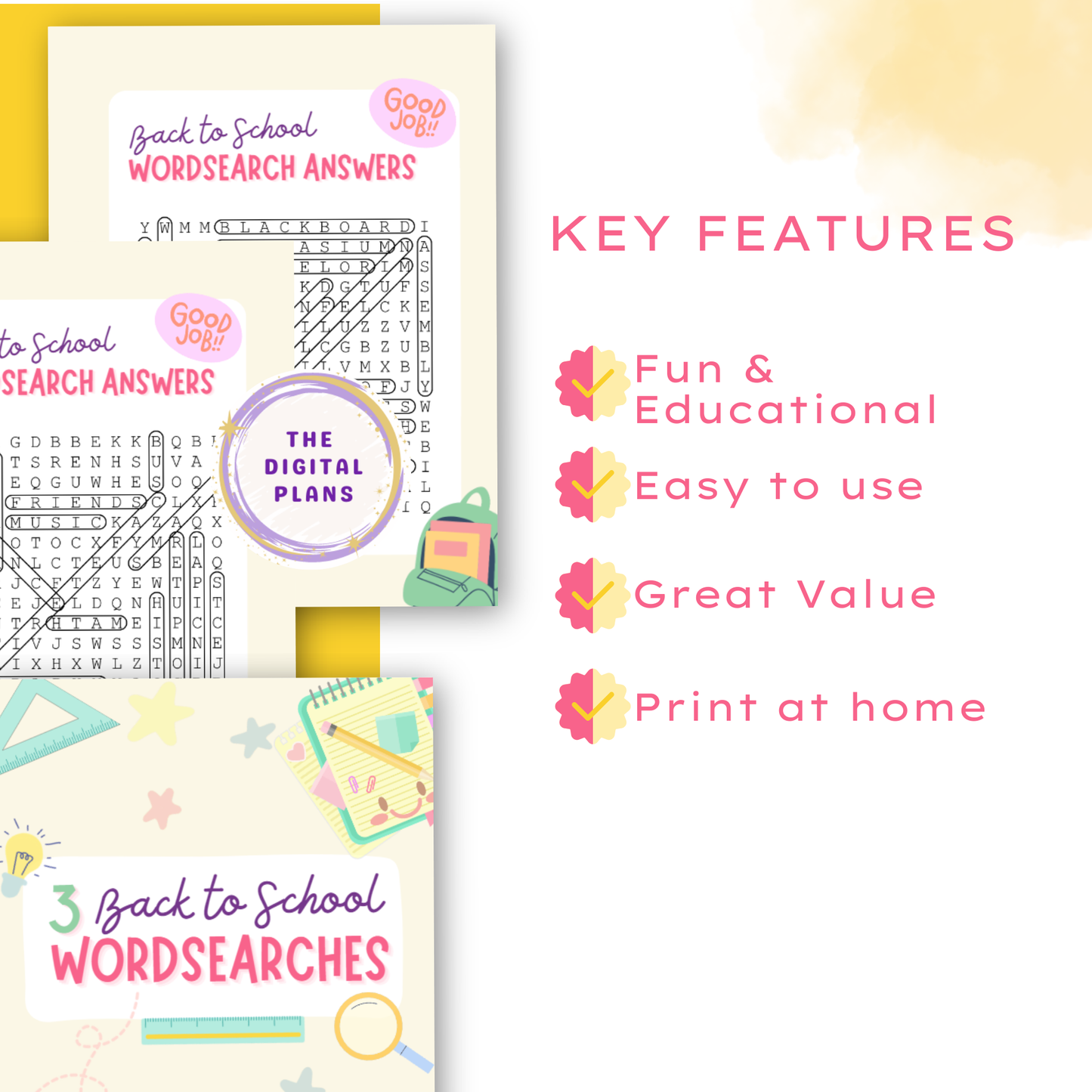 Back to School Word Search Printable Set for Kids