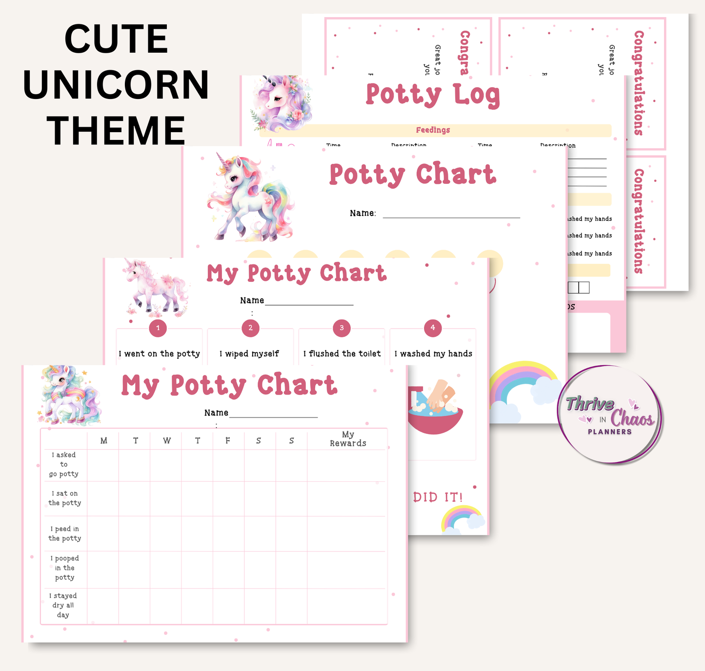 Potty Training Charts for Girls Printable Bundle