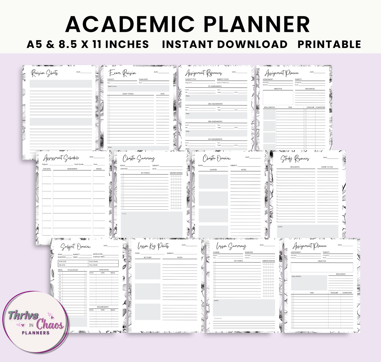 Printable Academic Planner 2025-2026: US Letter & A5 Size