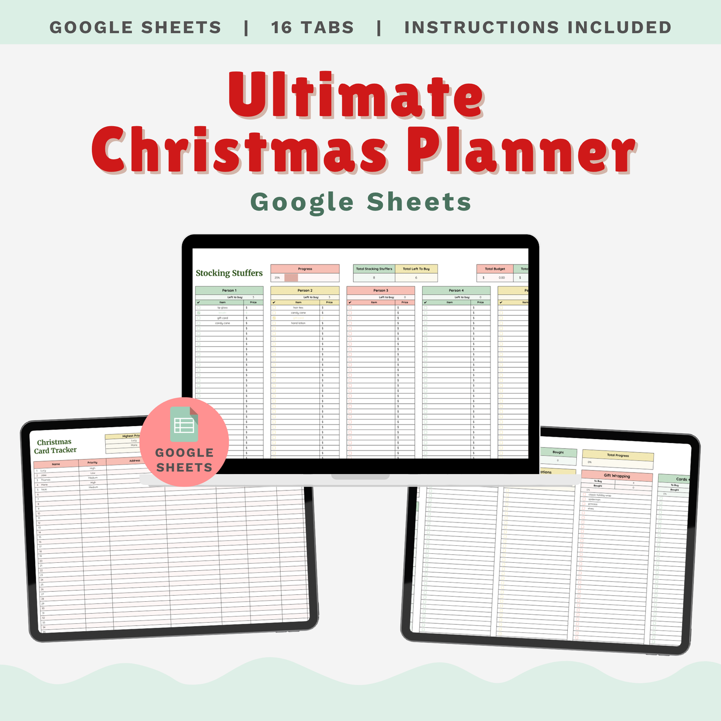 Ultimate Christmas Planner Google Sheet – Digital Holiday Organizer for Gifts, Budget, Cards & More