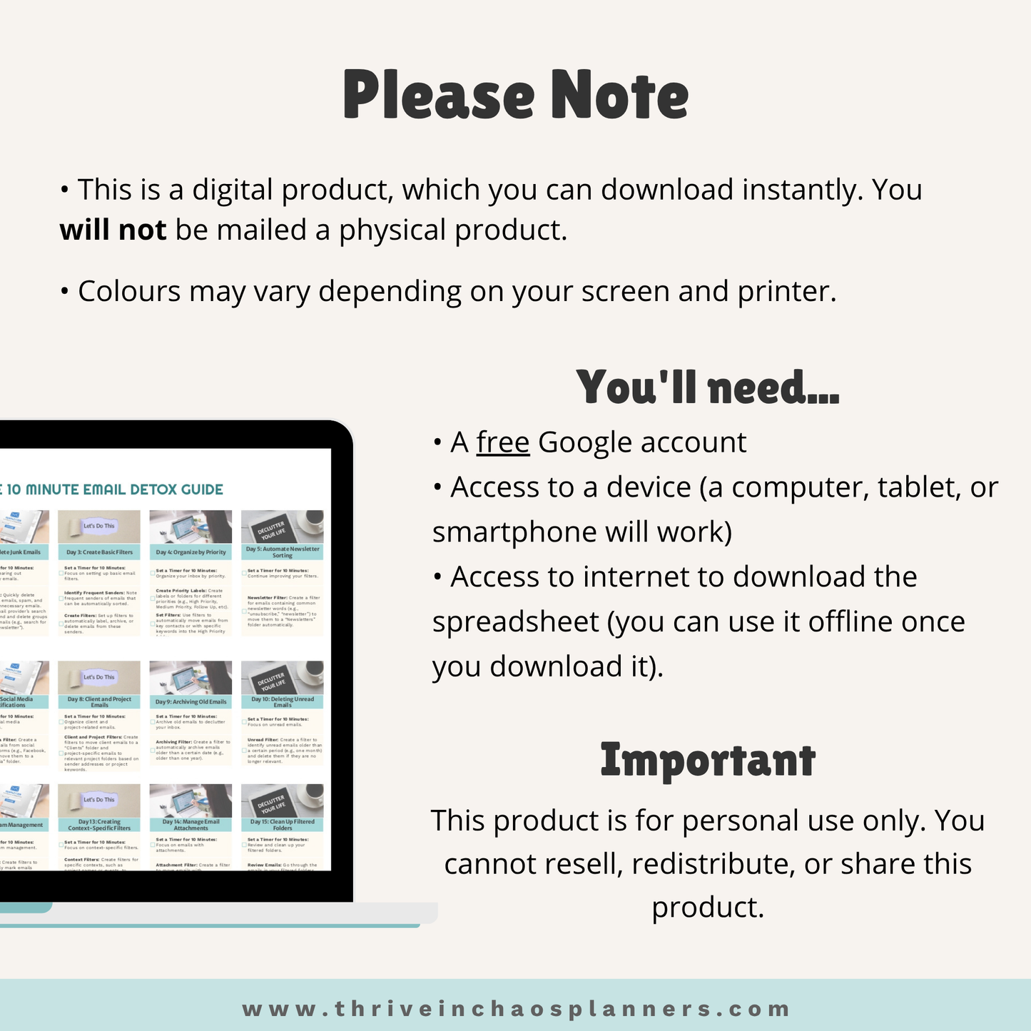 10-Minute Email Detox Spreadsheet – Digital Decluttering System + Bonus Checklists