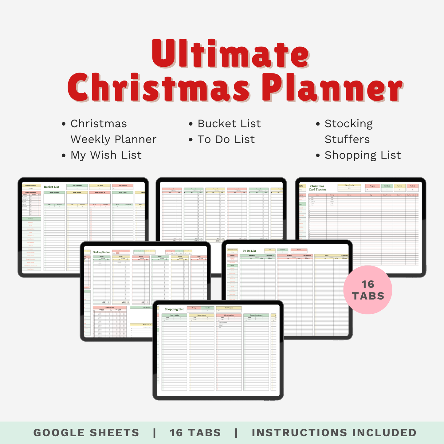 Ultimate Christmas Planner Google Sheet – Digital Holiday Organizer for Gifts, Budget, Cards & More