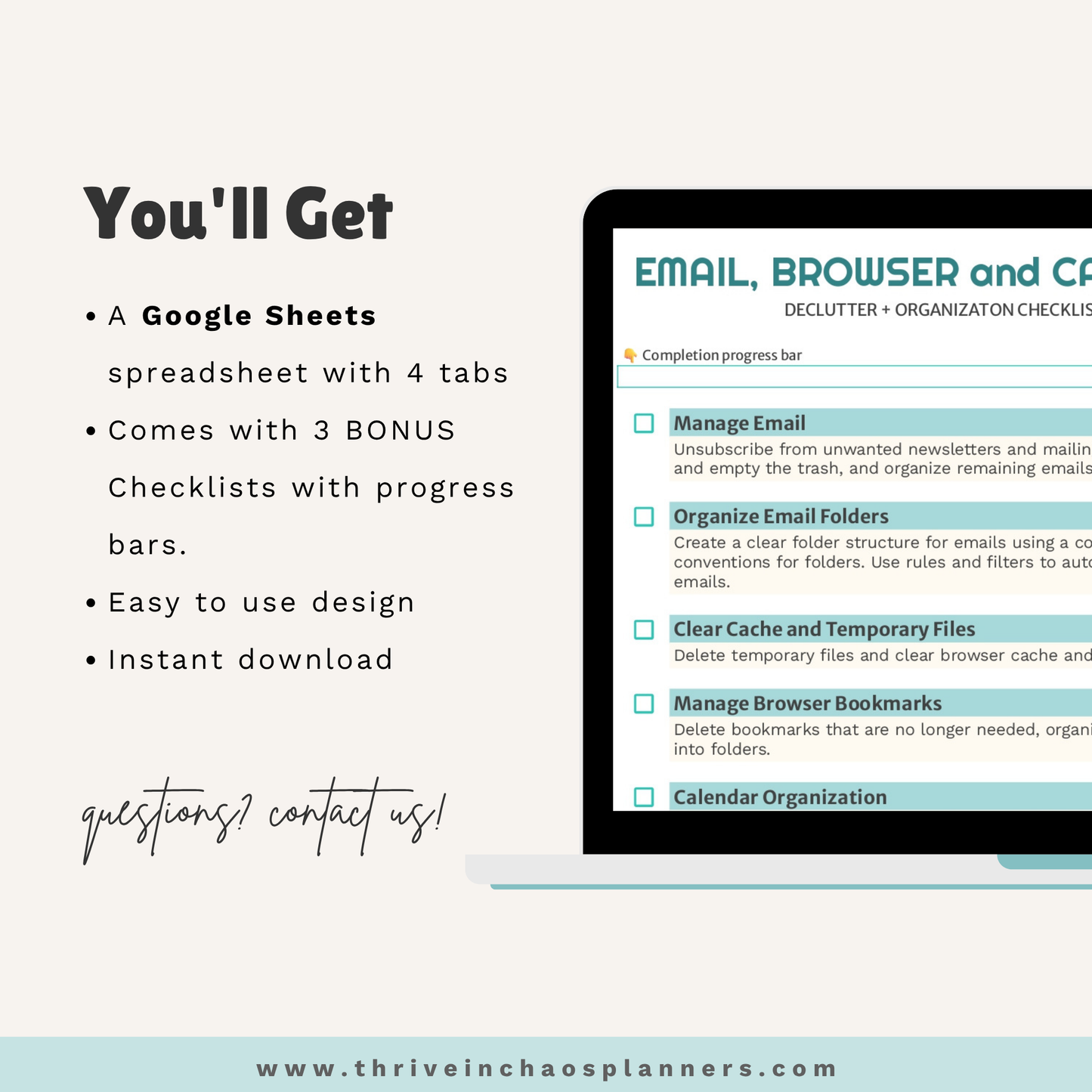 10-Minute Email Detox Spreadsheet – Digital Decluttering System + Bonus Checklists