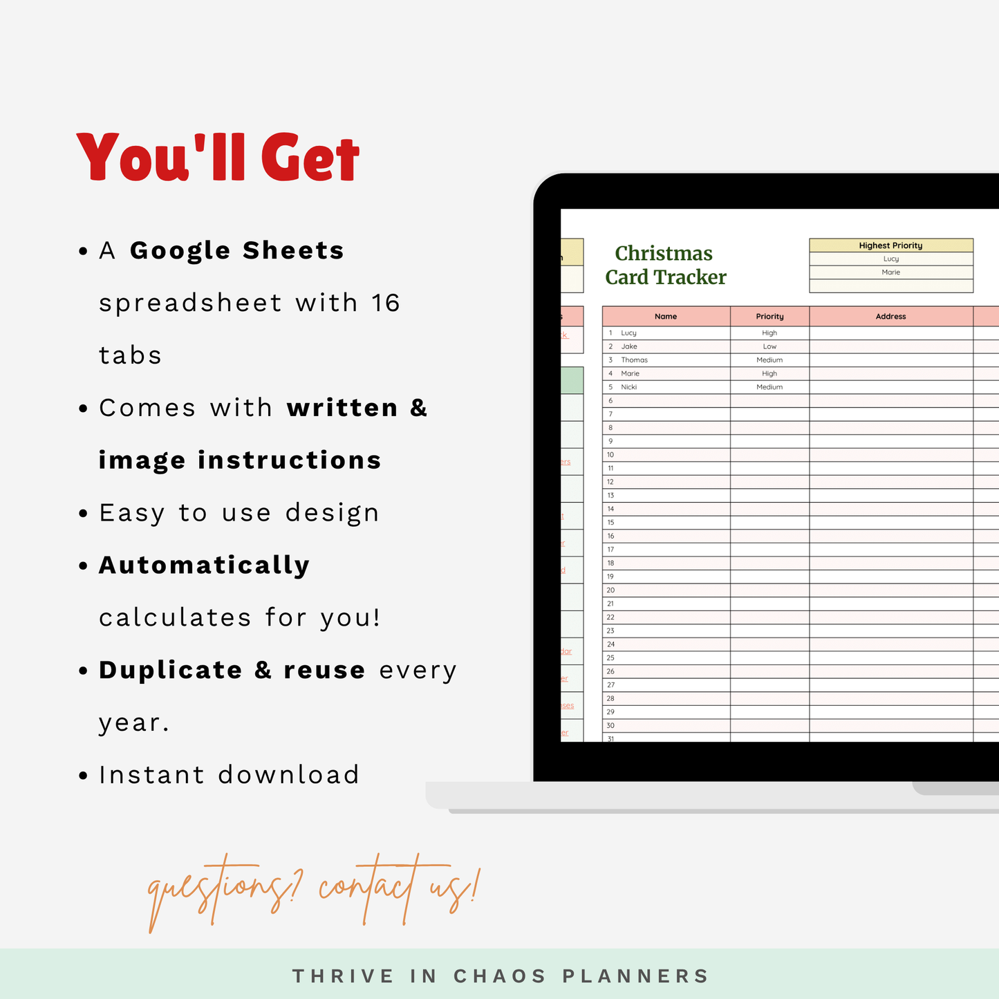 Ultimate Christmas Planner Google Sheet – Digital Holiday Organizer for Gifts, Budget, Cards & More