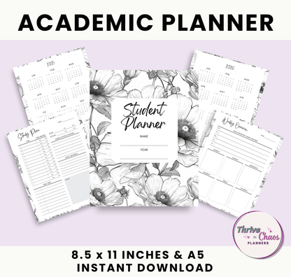 Printable Academic Planner 2025-2026: US Letter & A5 Size