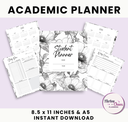 Printable Academic Planner 2025-2026: US Letter & A5 Size
