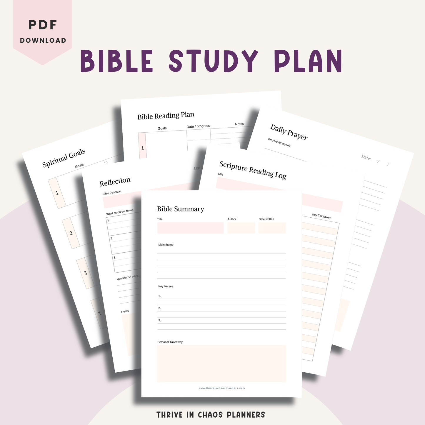 Bible Study Plan Printable PDF – Faith Journal & Bible Reading Tracker