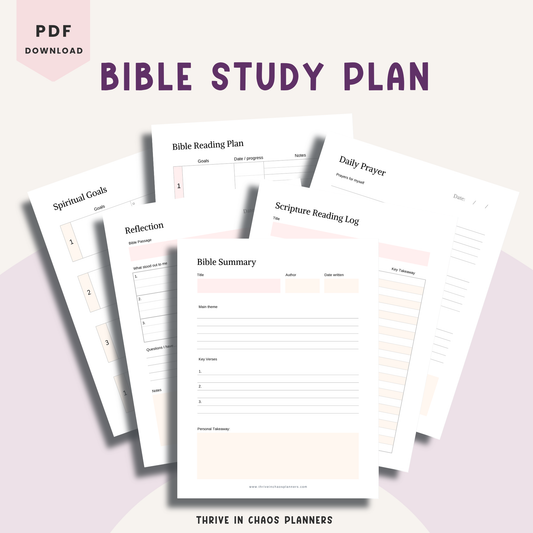 Bible Study Plan Printable PDF – Faith Journal & Bible Reading Tracker