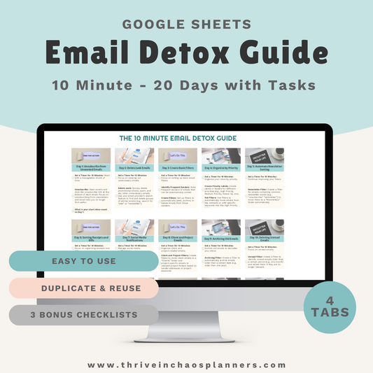 10-Minute Email Detox Spreadsheet – Digital Decluttering System + Bonus Checklists