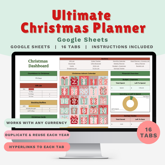Ultimate Christmas Planner Google Sheet – Digital Holiday Organizer for Gifts, Budget, Cards & More