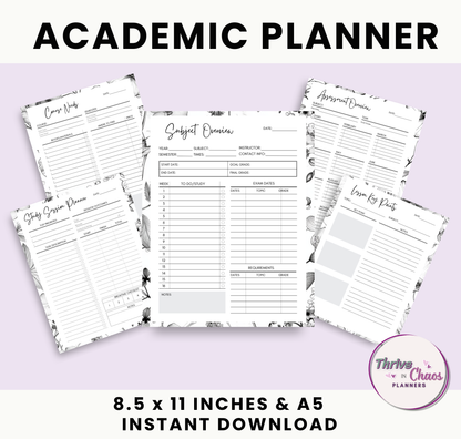 Printable Academic Planner 2025-2026: US Letter & A5 Size