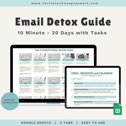 10-Minute Email Detox Spreadsheet – Digital Decluttering System + Bonus Checklists