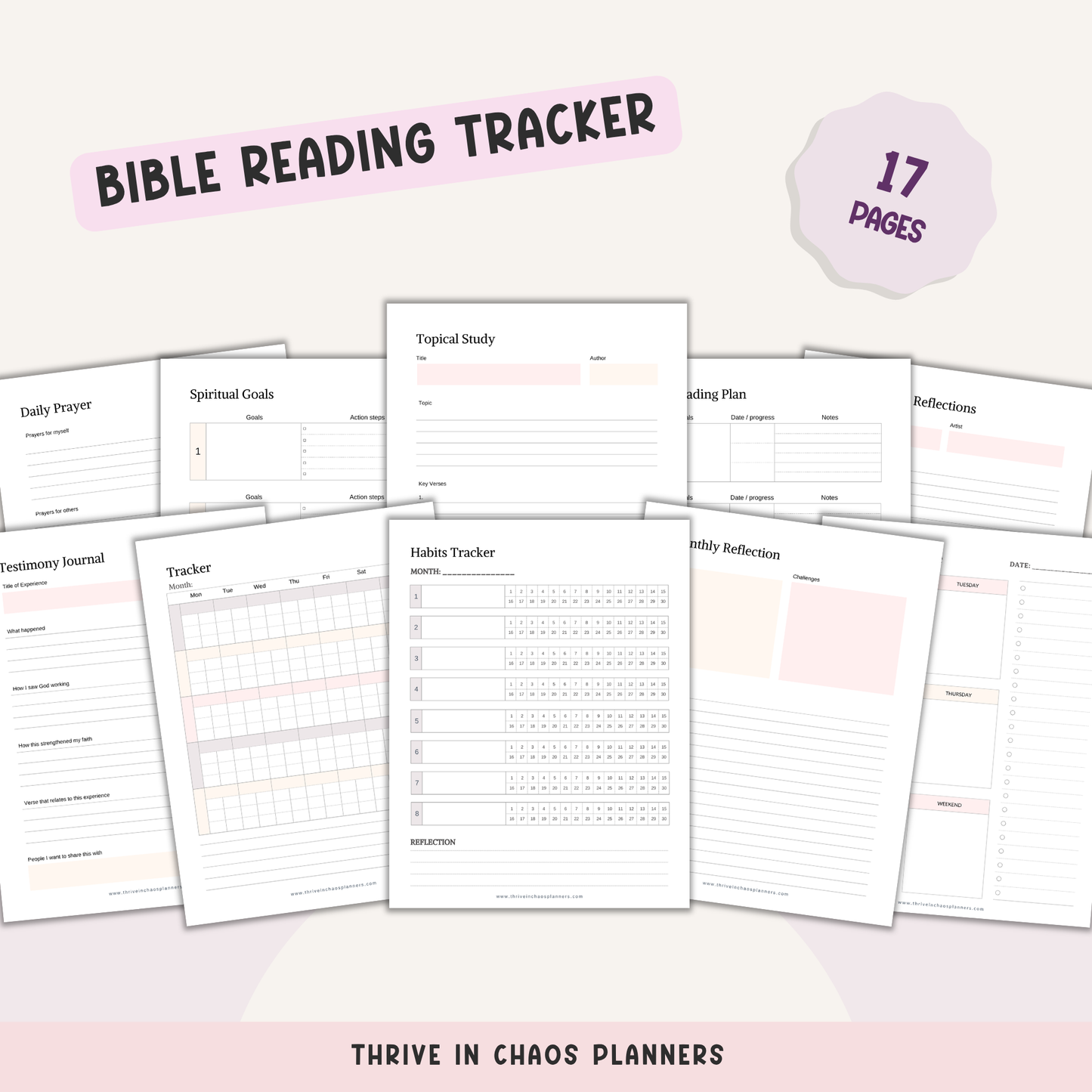 Bible Study Plan Printable PDF – Faith Journal & Bible Reading Tracker