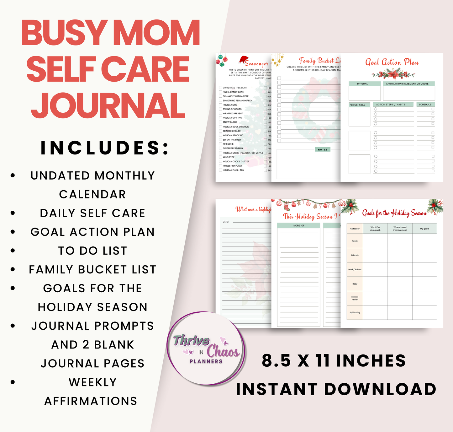 Holiday Haven: Self-Care Planner for Moms, Self-Care Journal