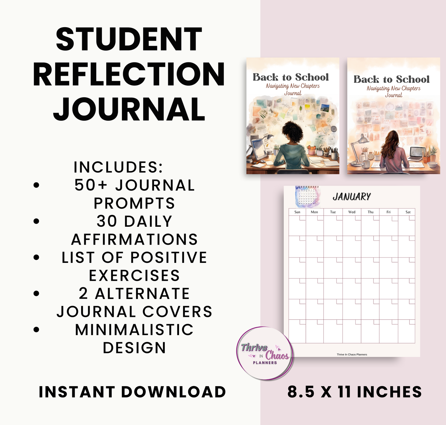 Printable Reflection Journal for Students: Journal Prompts & Undated Monthly Calendar