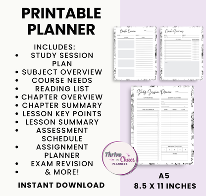 Printable Academic Planner 2025-2026: US Letter & A5 Size