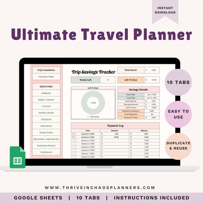 Ultimate Travel Planner Spreadsheet – Digital Google Sheets Trip Organizer & Budget Tracker