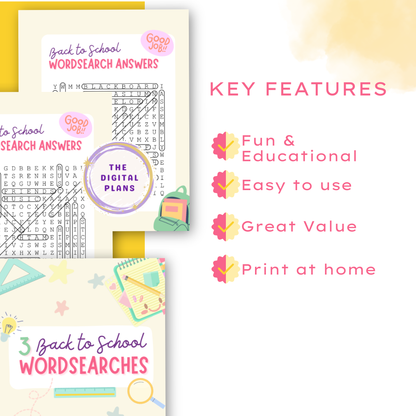 Back to School Word Search Printable Set for Kids