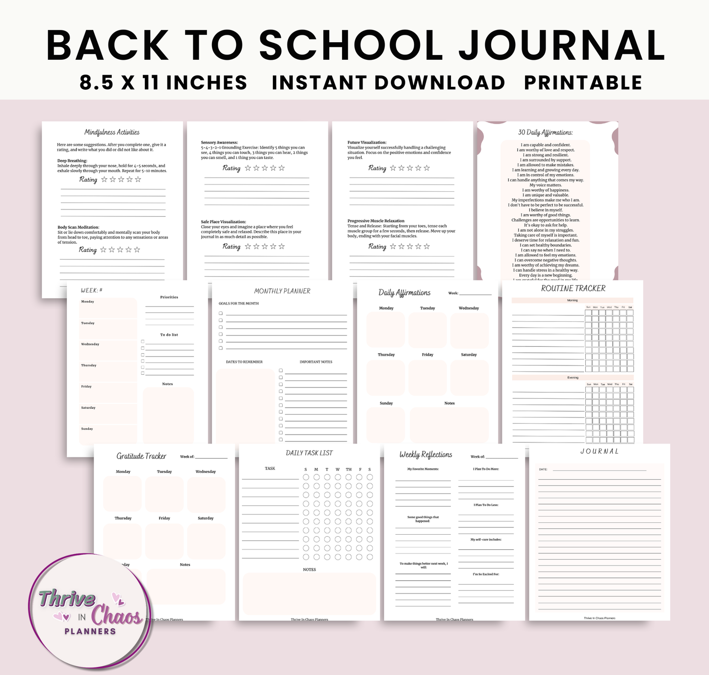 Printable Reflection Journal for Students: Journal Prompts & Undated Monthly Calendar