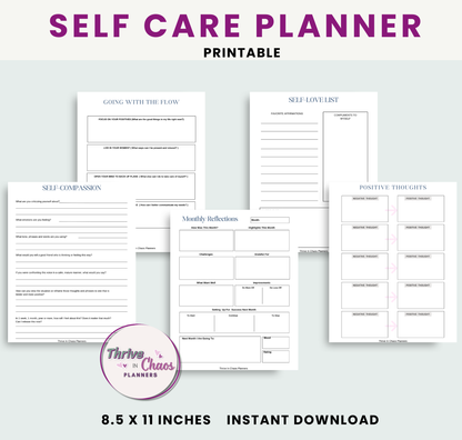 Printable Self-Care Planner for Moms, Gratitude: Mindfulness, & Mood Tracker Journal