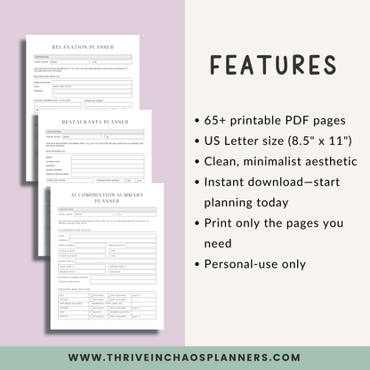 Family Vacation Planner Printable – Minimalist 2025–2026 Travel Organizer