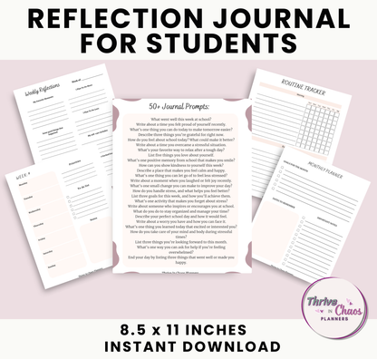 Printable Reflection Journal for Students: Journal Prompts & Undated Monthly Calendar