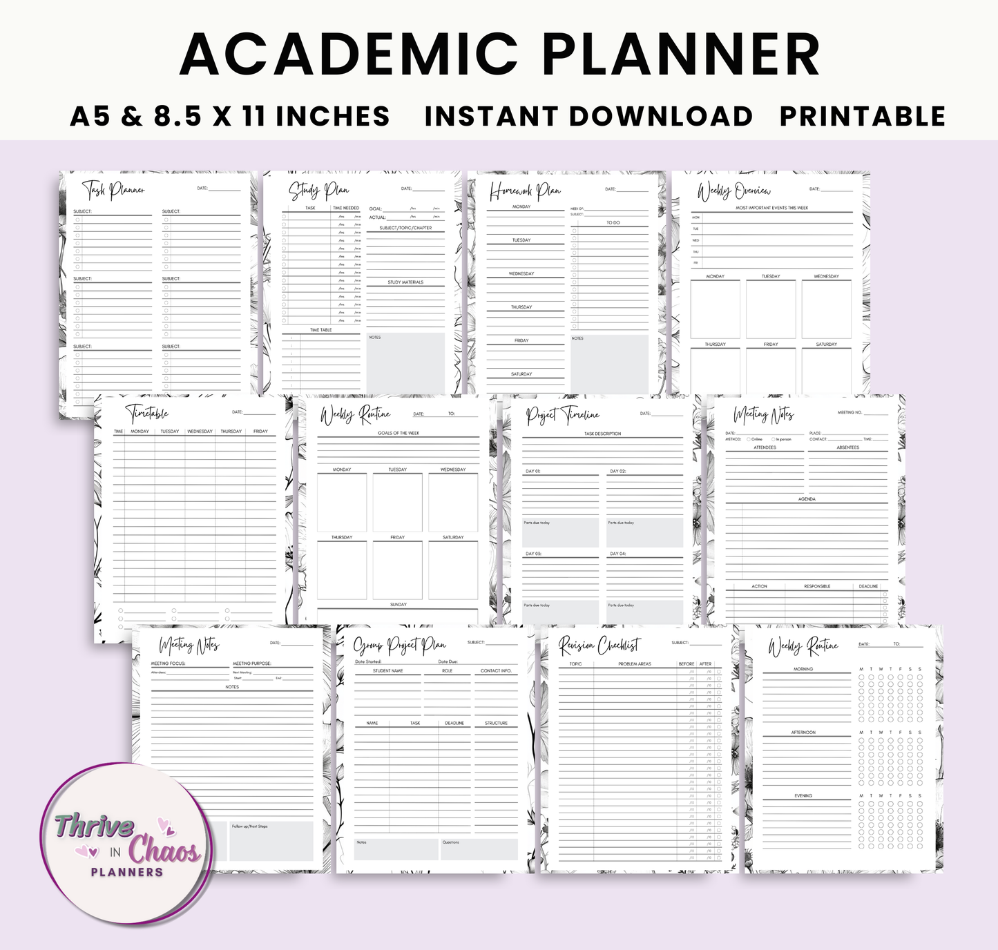 Printable Academic Planner 2025-2026: US Letter & A5 Size