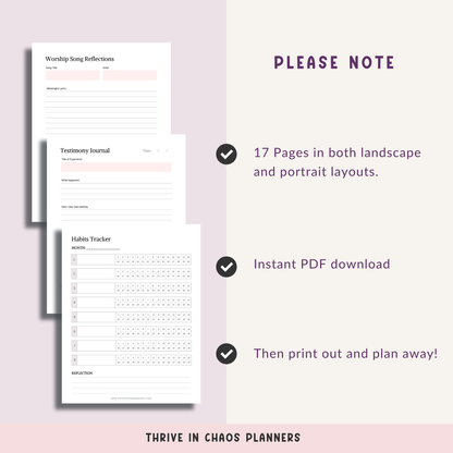 Bible Study Plan Printable PDF – Faith Journal & Bible Reading Tracker