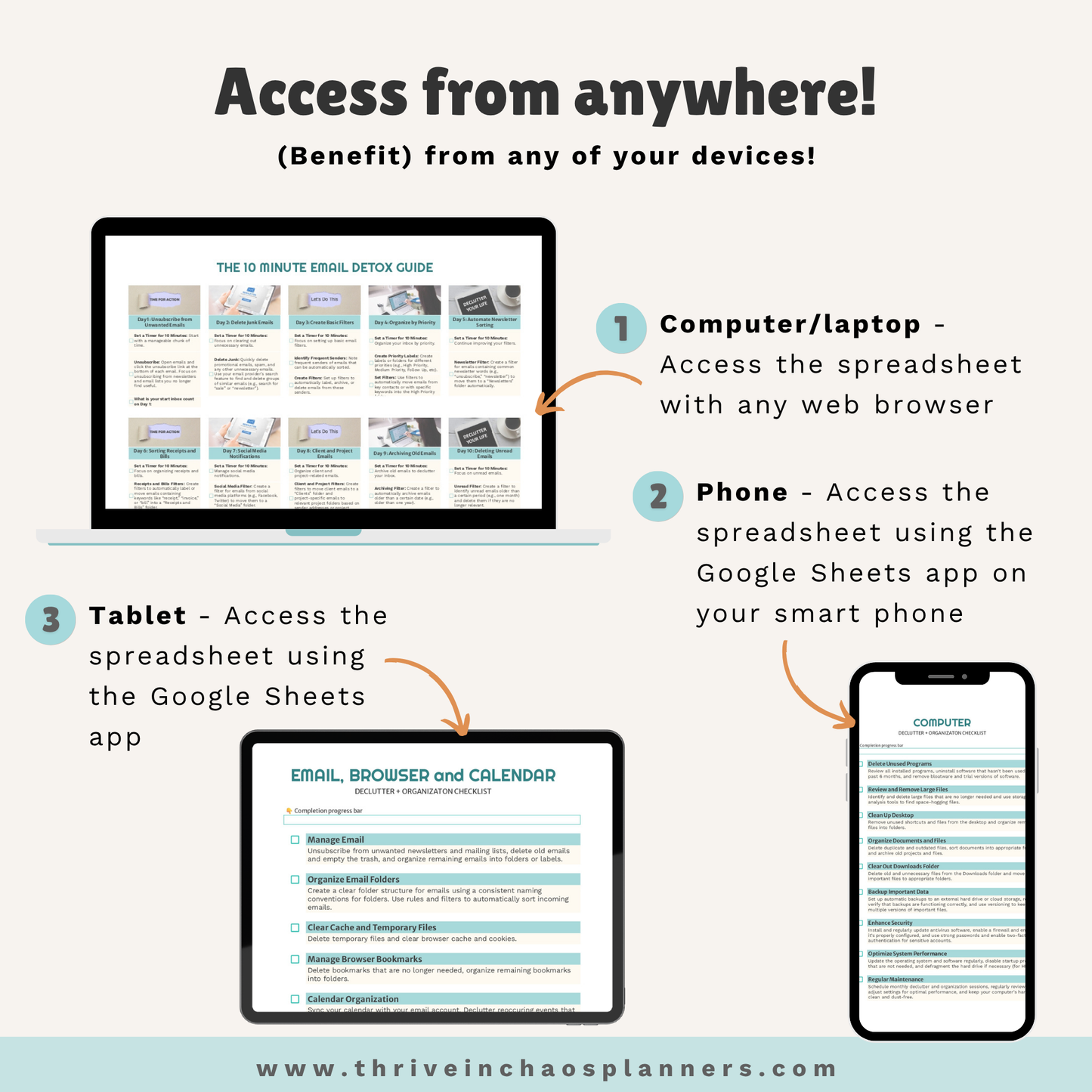 10-Minute Email Detox Spreadsheet – Digital Decluttering System + Bonus Checklists