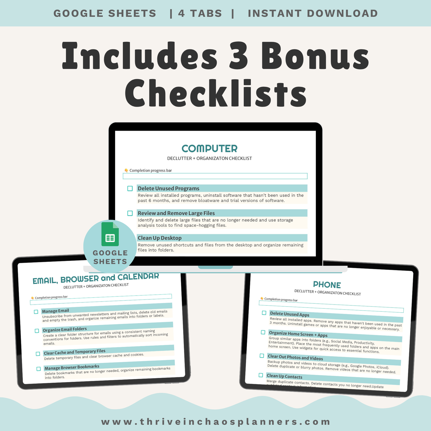 10-Minute Email Detox Spreadsheet – Digital Decluttering System + Bonus Checklists
