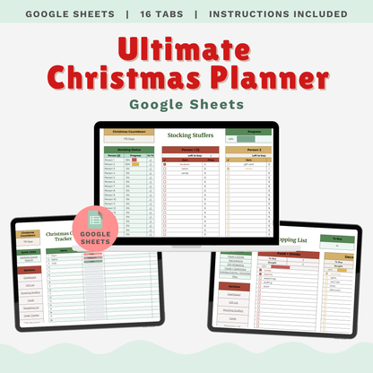 Ultimate Christmas Planner Google Sheet – Digital Holiday Organizer for Gifts, Budget, Cards & More