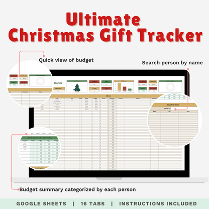 Ultimate Christmas Planner Google Sheet – Digital Holiday Organizer for Gifts, Budget, Cards & More