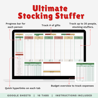 Ultimate Christmas Planner Google Sheet – Digital Holiday Organizer for Gifts, Budget, Cards & More