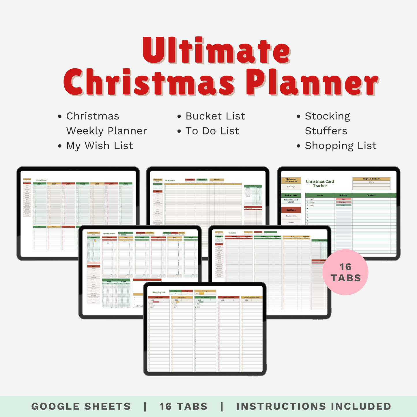 Ultimate Christmas Planner Google Sheet – Digital Holiday Organizer for Gifts, Budget, Cards & More