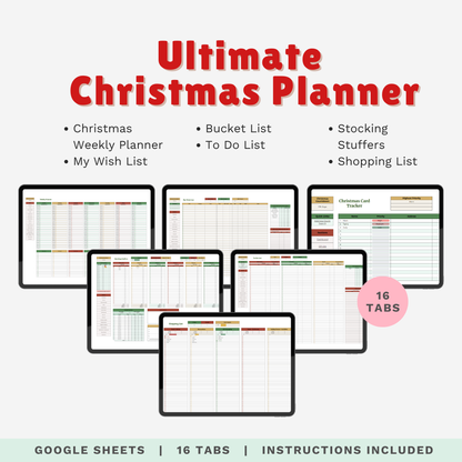 Ultimate Christmas Planner Google Sheet – Digital Holiday Organizer for Gifts, Budget, Cards & More