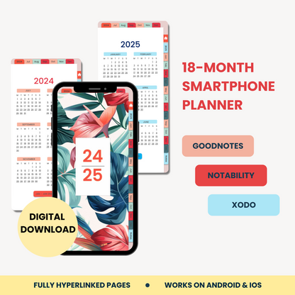 18-Month Tropical Floral Smartphone Planner 2024-2025