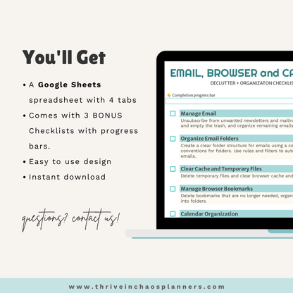 10-Minute Email Detox Spreadsheet – Digital Decluttering System + Bonus Checklists
