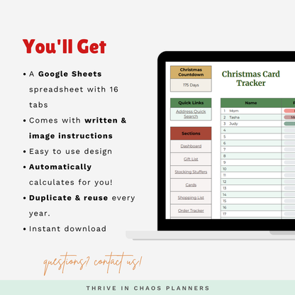 Ultimate Christmas Planner Google Sheet – Digital Holiday Organizer for Gifts, Budget, Cards & More
