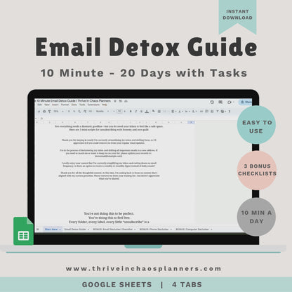 10-Minute Email Detox Spreadsheet – Digital Decluttering System + Bonus Checklists